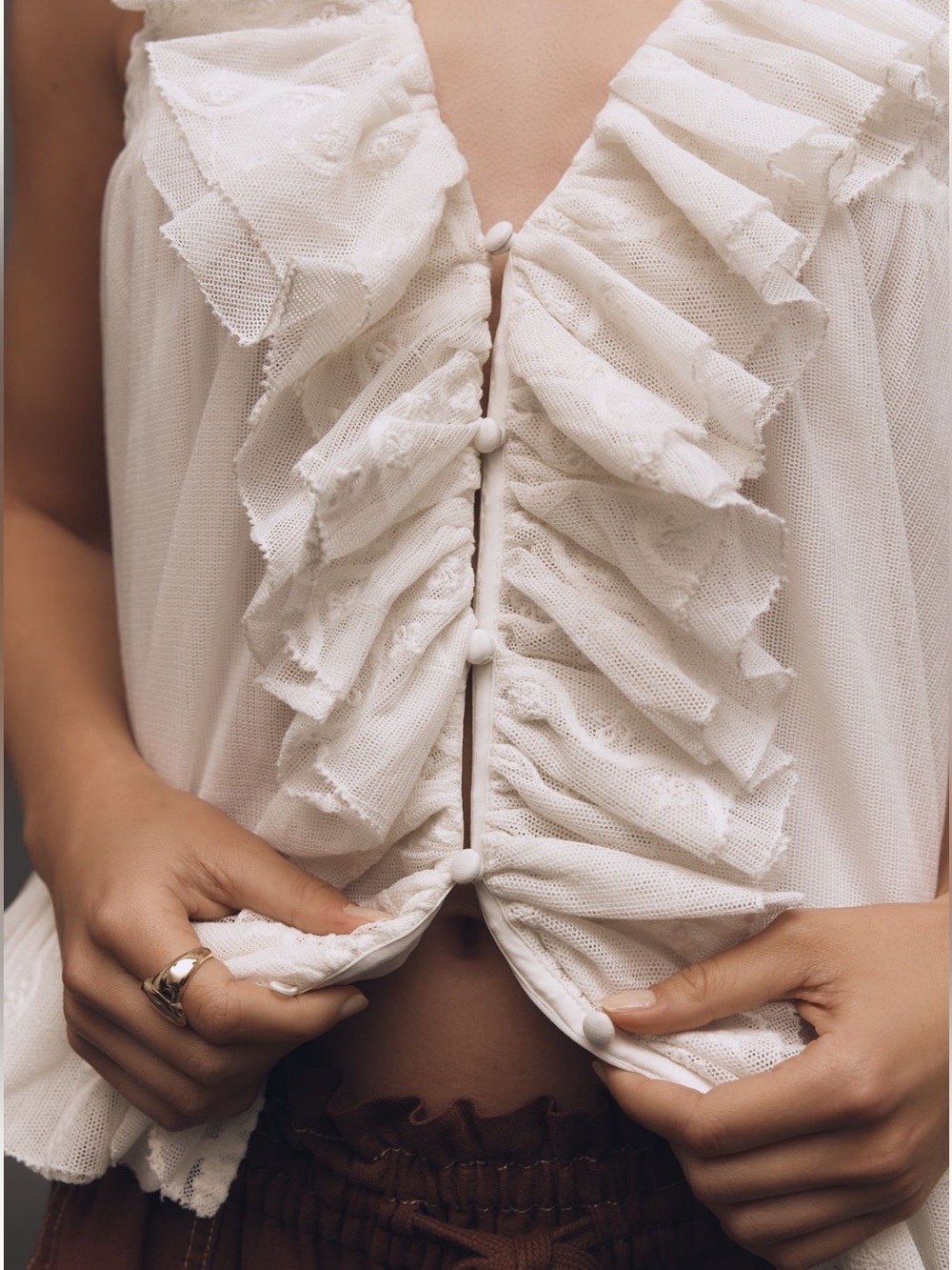 By Anthropologie Sheer Ruffle Swing Top - Picture 3 of 7
